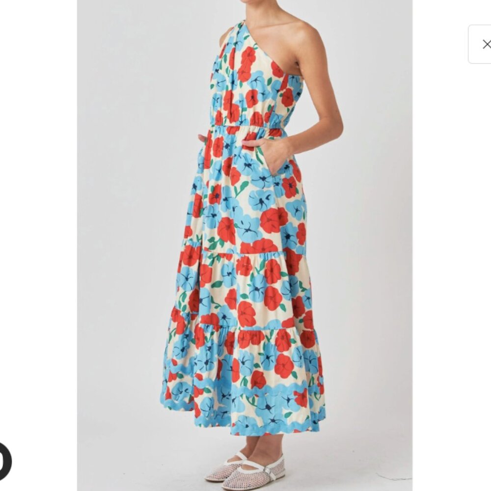 English Factory One-Shoulder Ric Rac Long Dress NWT Size Large - Picture 3 of 11
